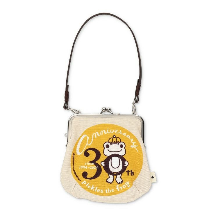 かえるのピクルス】革ヒモ付き 手提げがま口財布 大（ベージュ