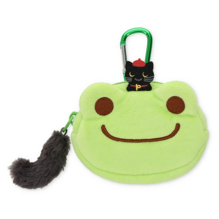緑 おでかけチビネコちゃん  ハンドメイド かえるのピクルス】カラビナポーチ（with/ピエール＆ベーシック