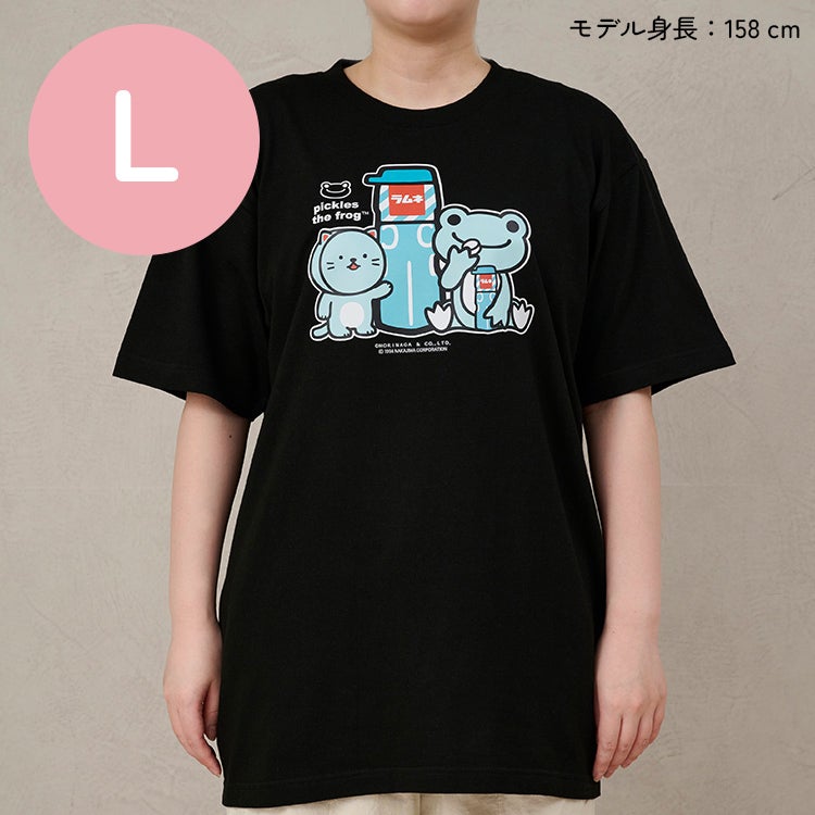 かえるのピクルス】TシャツLサイズ（森永ラムネ/ボトル/BK）751203